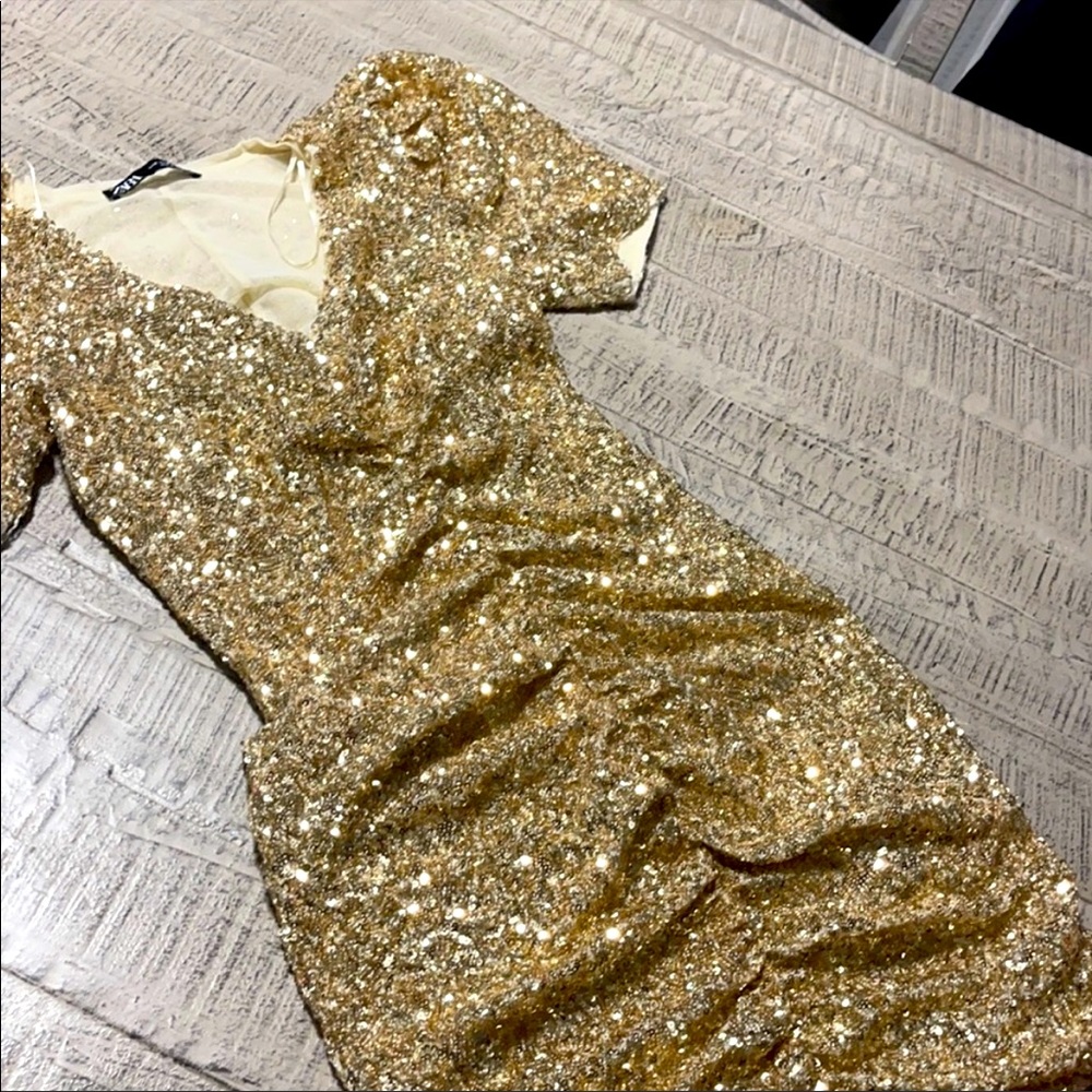 Zara sequence gold dress